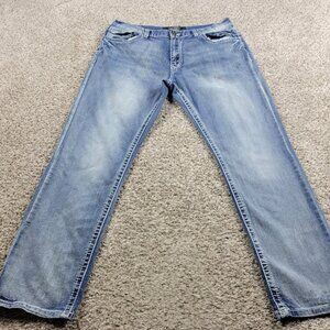 True Luck Jeans Mens 38x32 Denim Straight Dark Wash Rodeo Flap Pockets Marks*